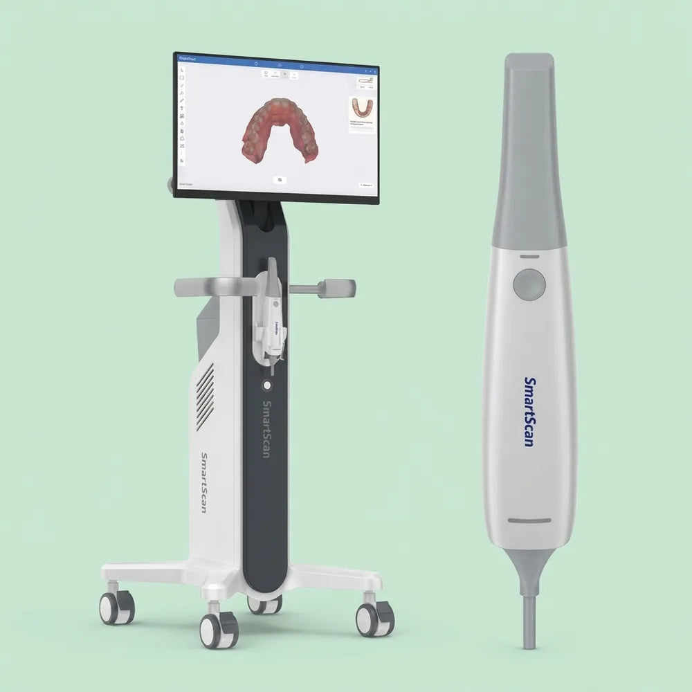 SmartScan SS650 intraoral scanner system with wheeled cart, monitor, and handheld wand