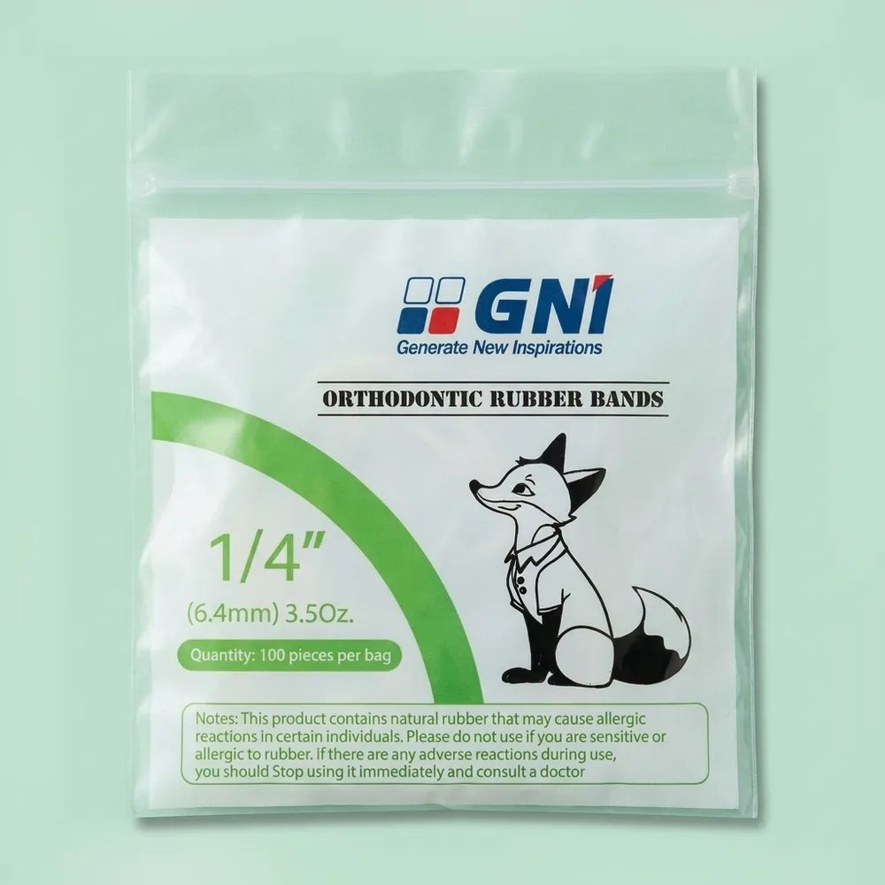 GNI orthodontic rubber bands, 1/4 inch Fox force level, 100-piece bag